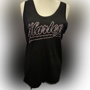 Harley Davidson black tank top rhinestone detail